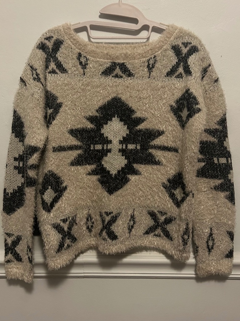t/o Geometric Black and White Fuzzy Sweater - Size S